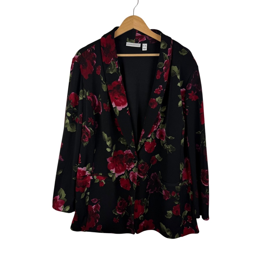 Susan Graver Rose Floral Blazer Jacket Size 3XP Dark Romantic Whimsigoth Office